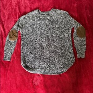 Gray Sweater with Brown Elbow Patches